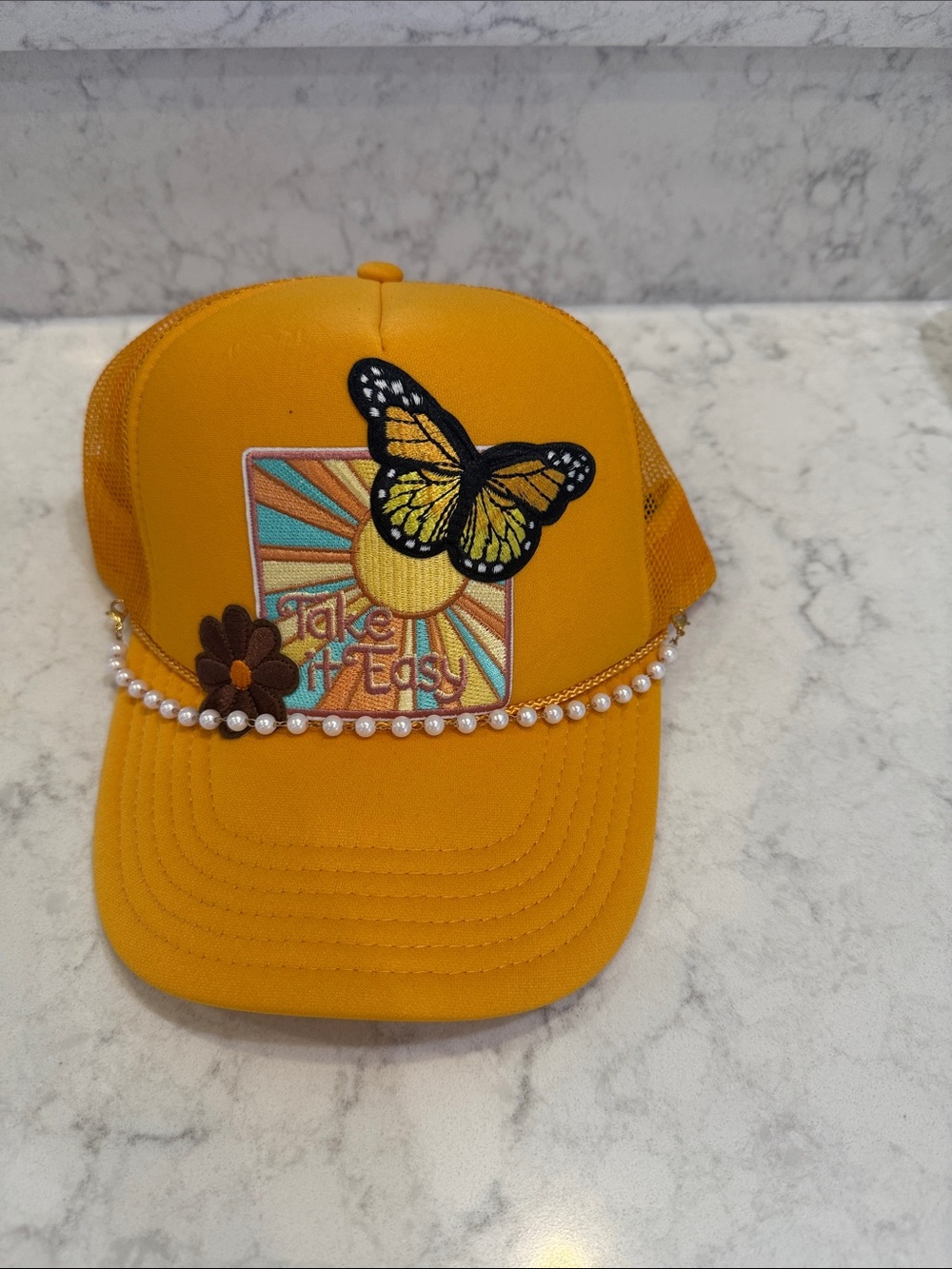 Women’s Yellow Butterfly 'Take It Easy' Trucker Hat, Super Cute!! Custom hat